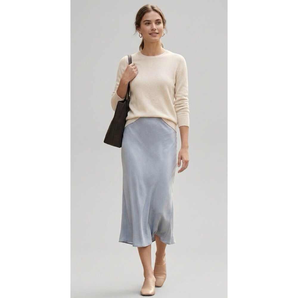 Stateside Satin Midi Skirt Womens  Slip Skirt  Pull On Minimalist Sz M Blue